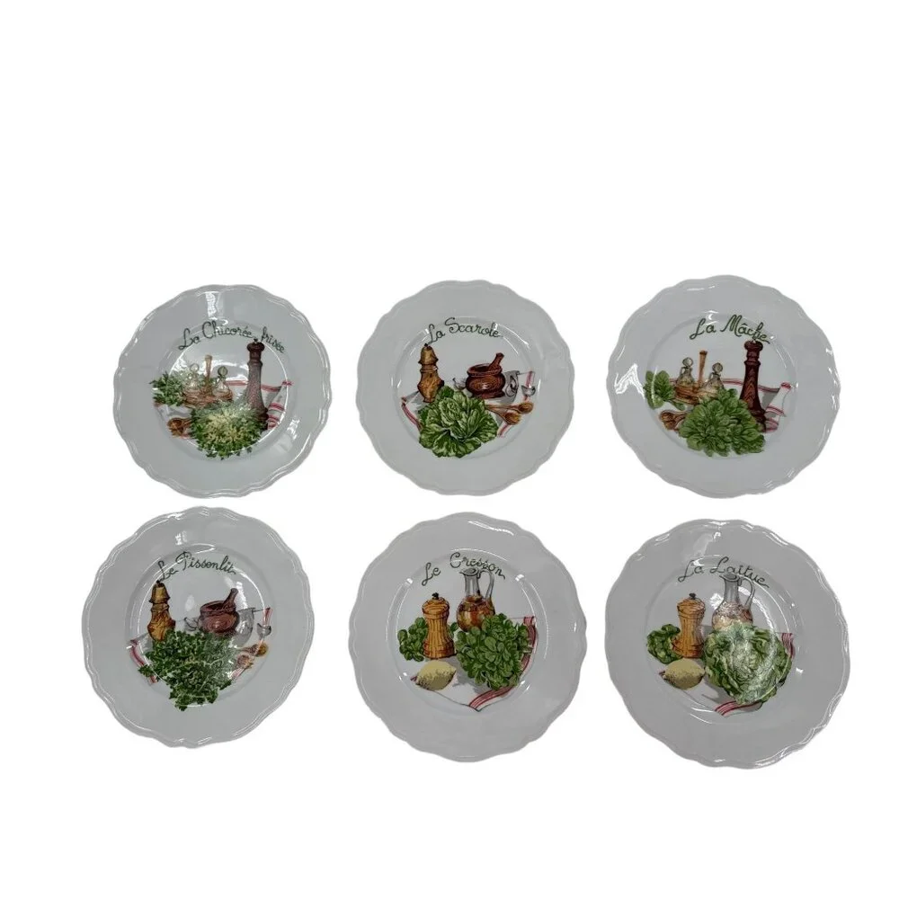 Vintage Merry Haute Limoges Porcelaine‎ French Salad Plate Set Of 6 G. Louviere